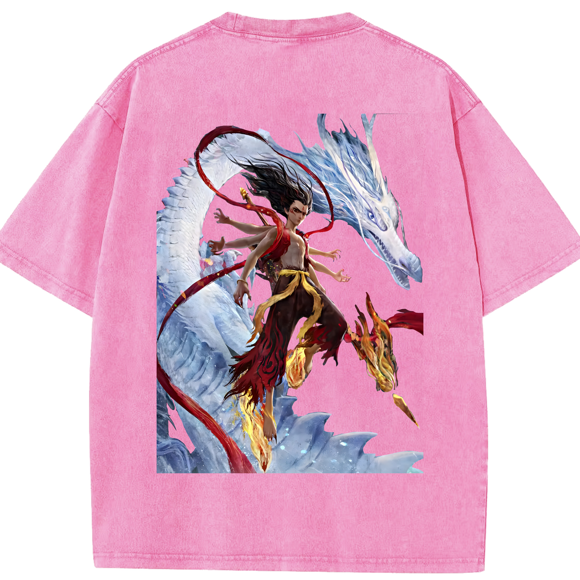 （画像用） Ne Zha 2 ナタ 魔童の大暴れ 綿100% ヴィンテージ風 半袖Tシャツ（背面プリント）